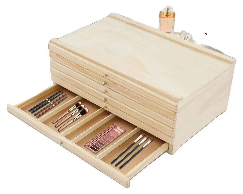 Meuble de rangement 6 tiroirs en pin véritable 40x25x15cm lot de 2