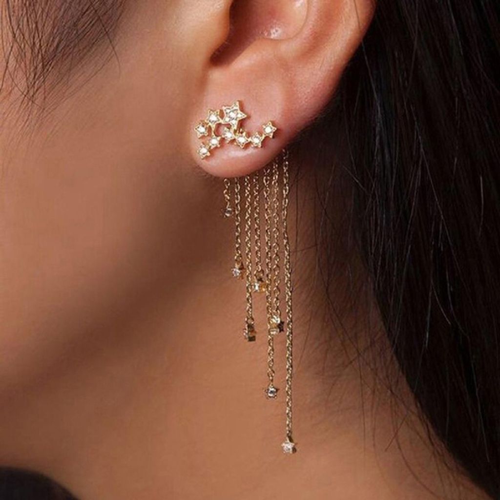 1 Stück Eardrop Quaste Design Sicher Legierung Strass Sterne Kette Ohr Jacke für Frauen