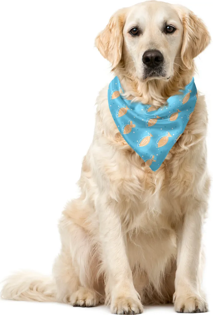 ABAKUHAUS Bandana per animali domestici con motivo a pesci, disegnata a mano, 40x40 cm, azzurro pallido e bianco
