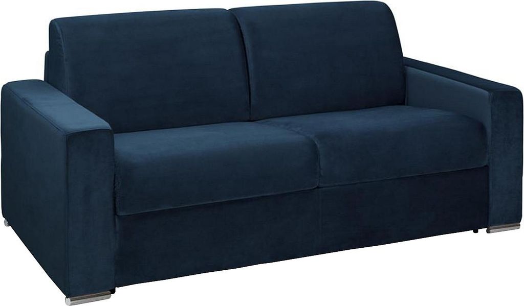 CALITO 3-Sitzer Schlafsofa in Velours - Marineblau - Bett 140 cm - Matratze 14 cm