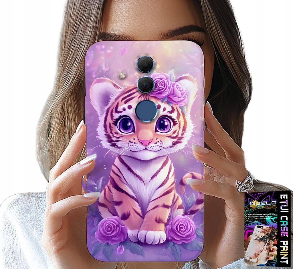 Custodia Per Huawei Mate 20 Lite - Simpatica Tigre Su Sfondo Rosa + Vetro