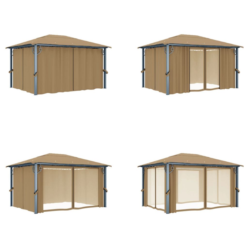 vidaXL Pavillon mit Vorhang 400x300 cm Taupe Aluminium - Pavillon - Pavillons - Vordach - Vordächer