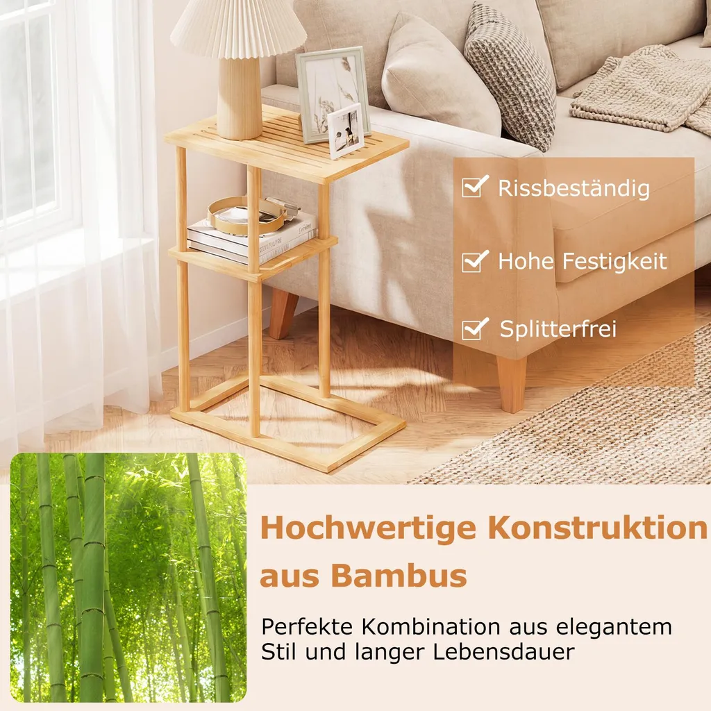 Table d'Appoint Compacte Rectangulaire en Bambou avec Double Rangement - 5
