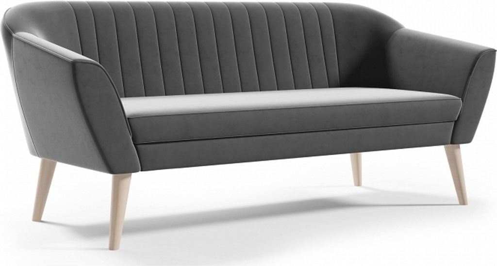 BETTSO Klassisch Sofa 3 Sitzer Scandinavisches Design Holzbeinen Elegantes Couch Polstersofa für Wohnzimmer PIRS 3 Grau