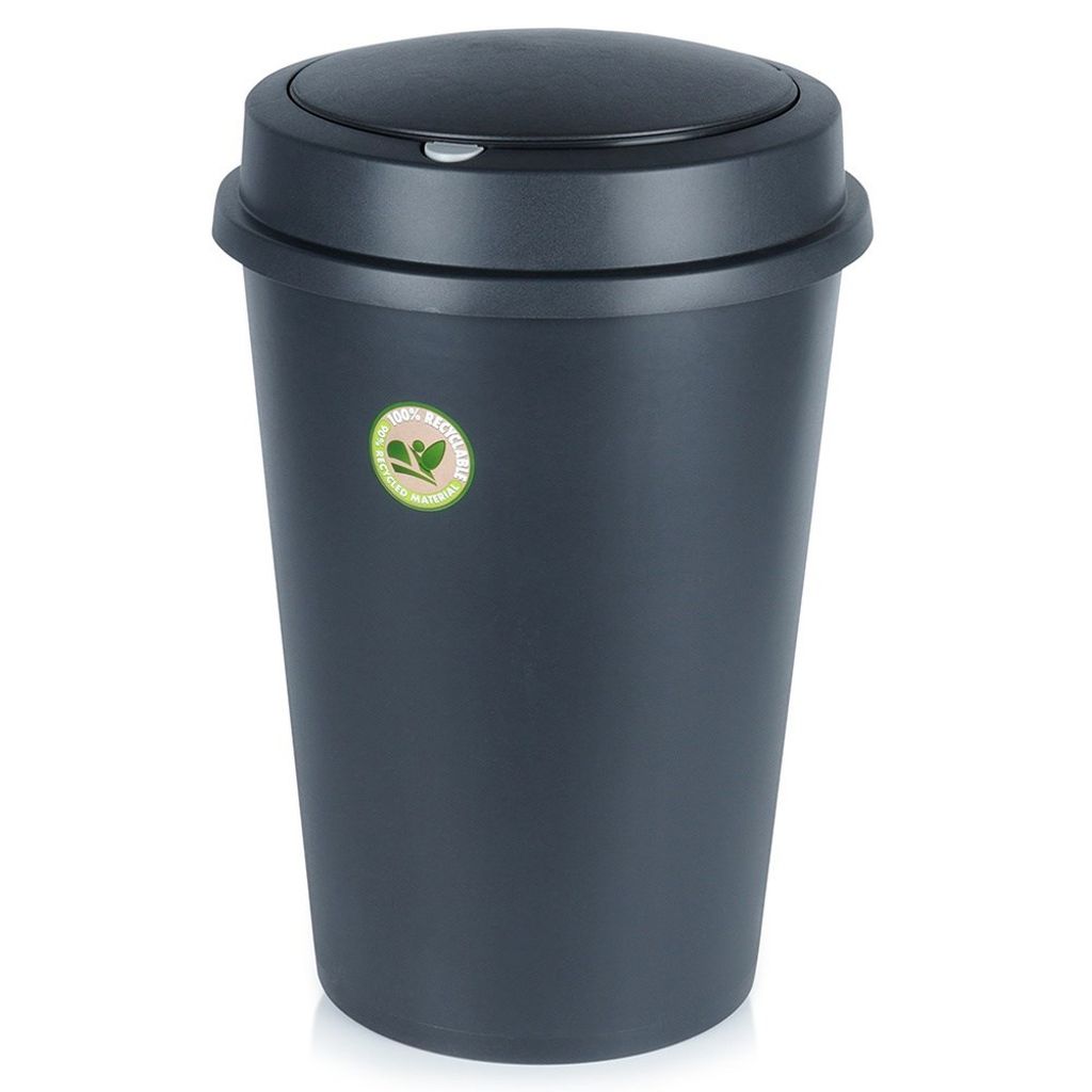 Vilde | Poubelle 47 l - Noir - Pratique - Avec clapet - Image du produit 