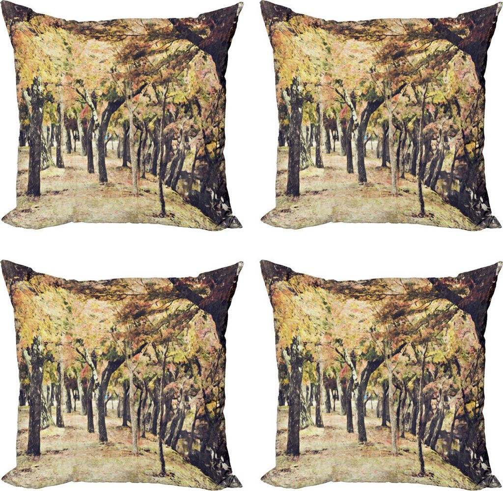 ABAKUHAUS Abstrakt Surreal Kissenbezug Set (4 Stück), Nara-Park Japan, Moderner Doppelseitiger Digitaldruck, 40 cm x 40 cm, Taupe Multicolor