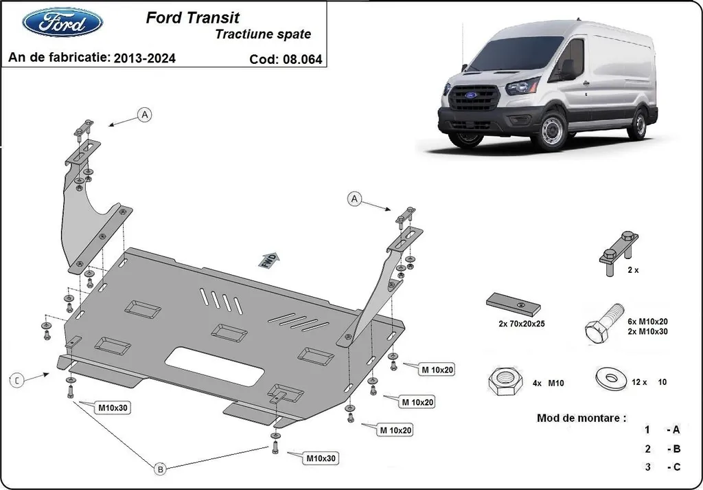 Protection Carter Acier Ford Transit Propulsion - Moteur et Boîte