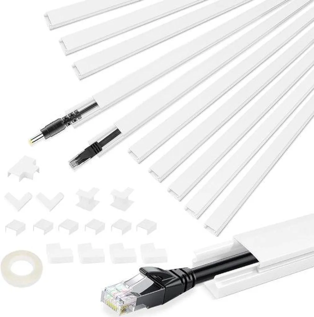 Cache-câble adhésif mural blanc 15x9mm pour gestion de fils - 10 unités
