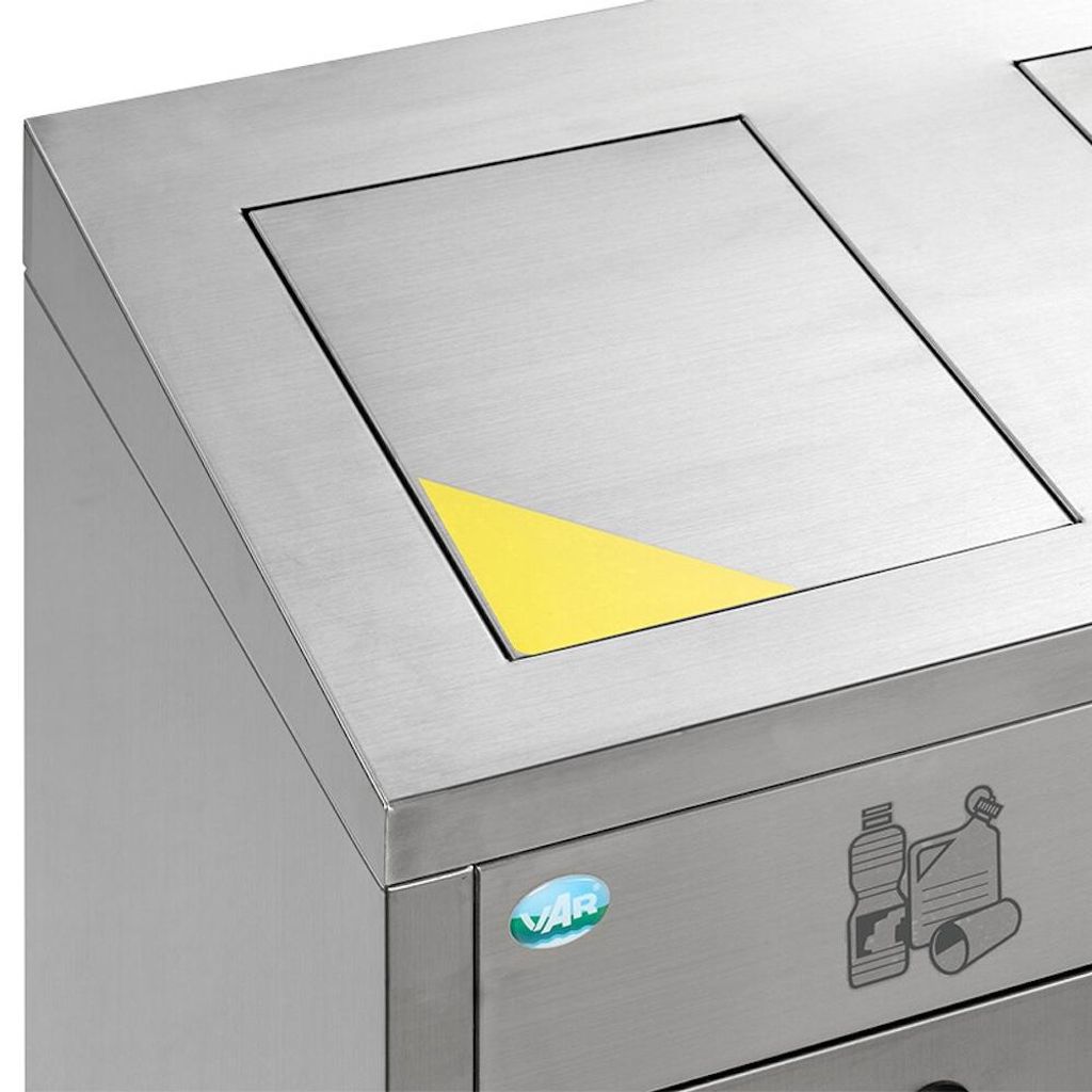 Wertstoffsortiersystem mit 3 Einwurfklappen | 144 Liter, HxBxT 92x100x43cm | Edelstahl
