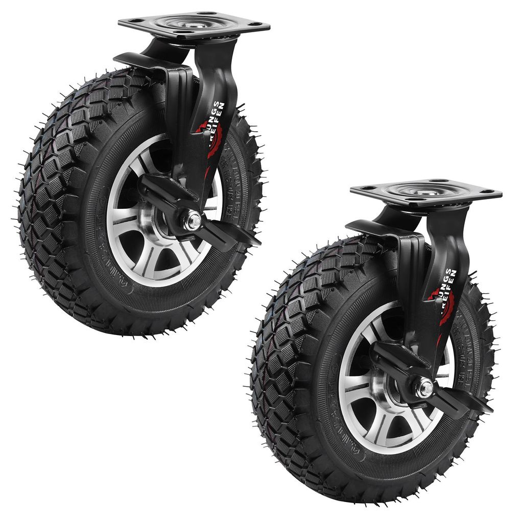 2×250 mm Transportrollen mit Luftreifen & Bremse bis 170 kg/Rad, Aluminium-Halterung, Stabil/Geräuscharm/Gobust für Möbel, Werkstatt Transportw...