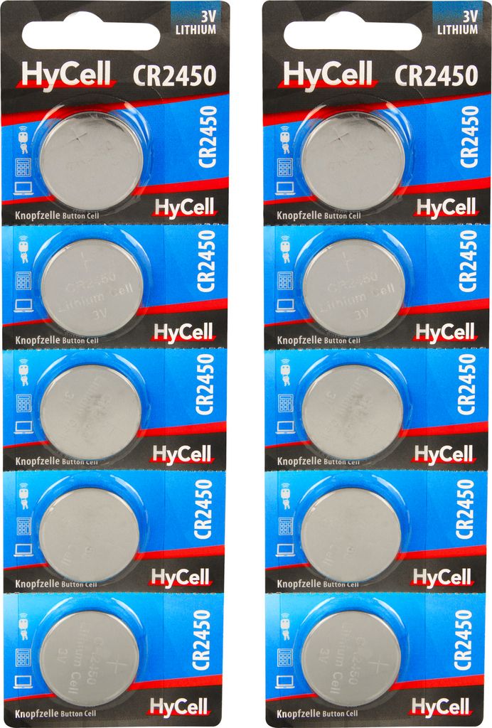 HyCell 10er Pack Lithium Knopfzellen CR2450 3V - Knopfbatterien - 10 Stück