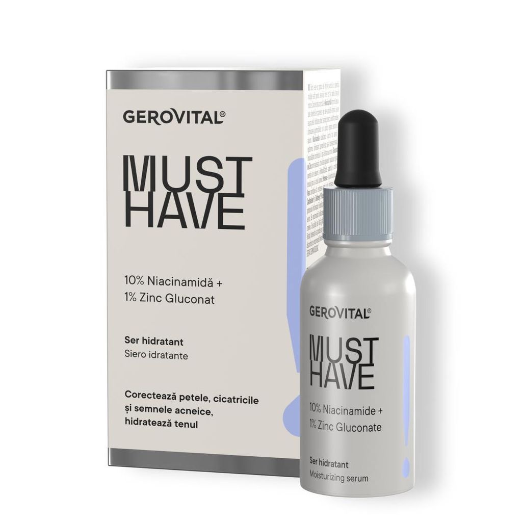 Gerovital Serum mit 10% Niacinamid + 1% Zinkgluconat, feuchtigkeitsspendendes Serum, 30 ml