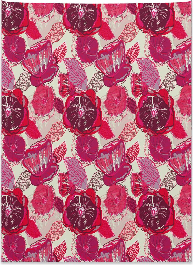 Abakuhaus Mohn Wandteppich, Blühender Laubsommer aus Weiches Mikrofaser Stoff Kein Verblassen Klare Farben Waschbar, 110 x 150 cm, Lila Beige Rosa