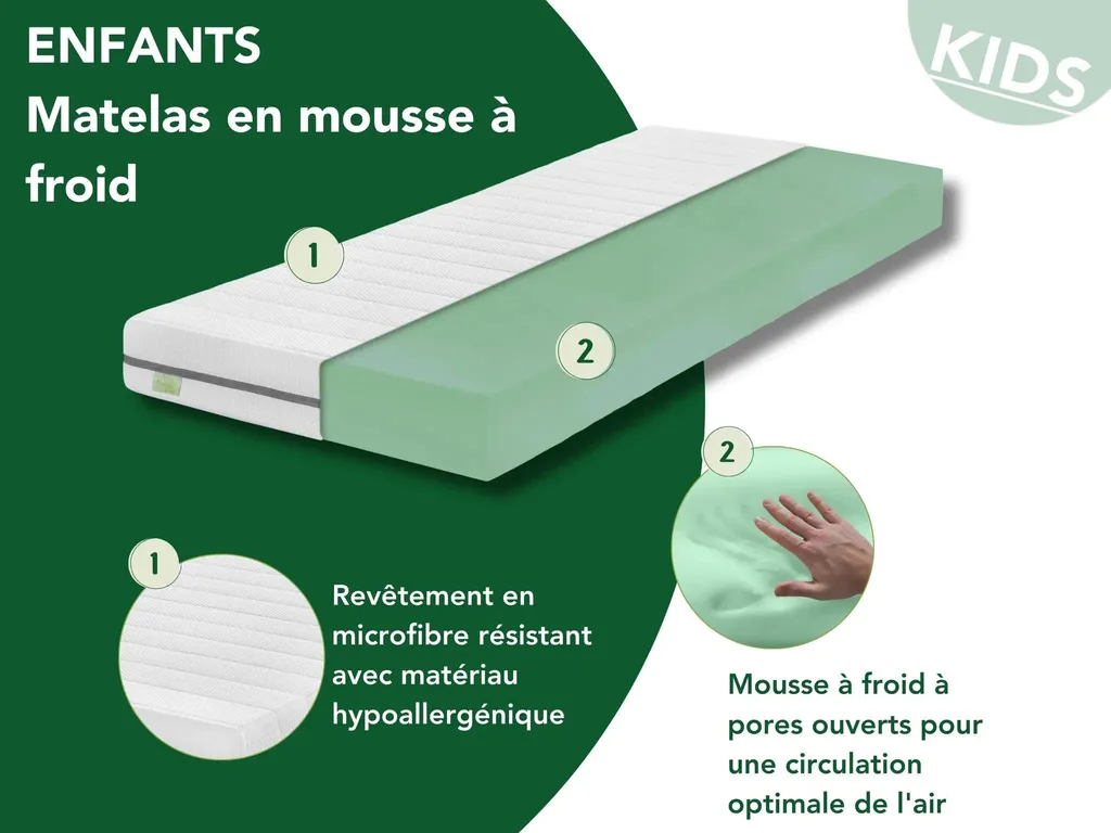 Matelas pour adolescent 140x200 ergonomique - Qualité DREAMSTAR Junior