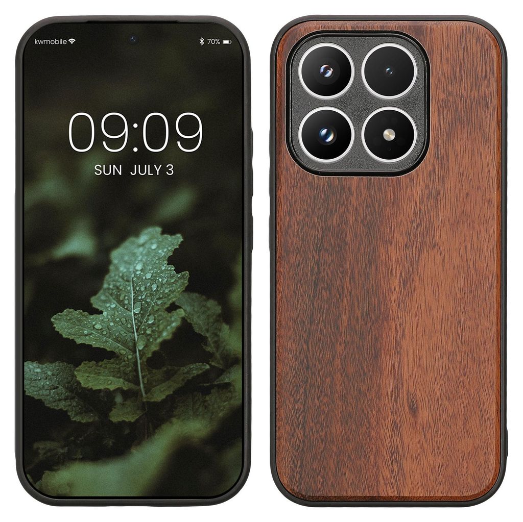 kwmobile Hülle kompatibel mit Xiaomi 17 Hülle - Holz Case - stoßfestes Handy Cover - TPU Handyhülle in Vintage Braun Braun Akazienholz