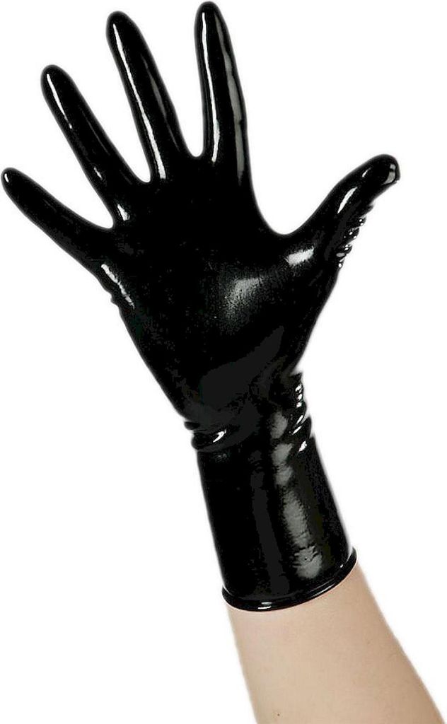 Kurze schwarze Latex-Handschuhe, Größe S, mit einer Materialstärke von 0,4 mm