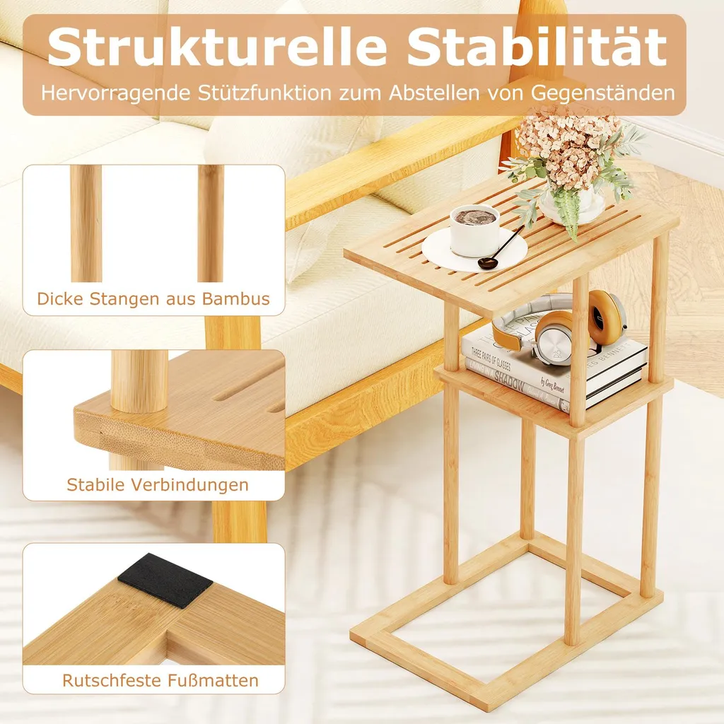 Table d'Appoint Compacte Rectangulaire en Bambou avec Double Rangement - 7