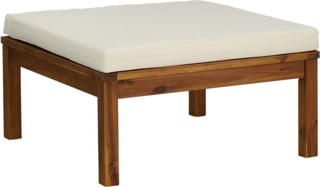 Hocker mit Cremeweißem Kissen Massivholz Akazie