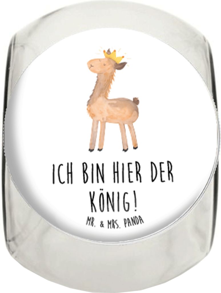 Mr. & Mrs. Panda Naschglas Lama König XL 2000ml - Weiß - Geschenk, Naschdose, glasbehälter, Lamas, Papa, Kaffeedose, Abitur, Vorratsglas, Bonbon...