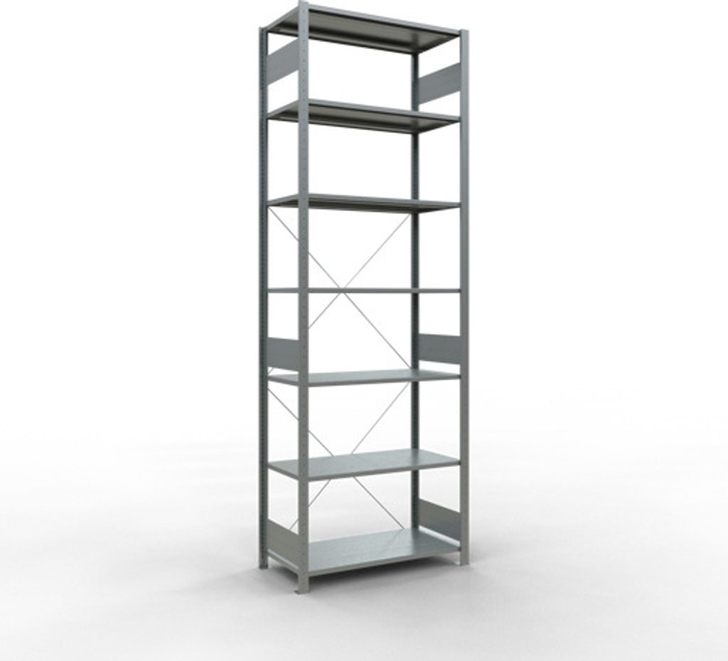 Schulte Fachbodenregal MULTIplus150 Stecksystem | Grundregal | HxBxT 300x100x50cm | 7 Ebenen | Fachlast 150kg | Verzinkt