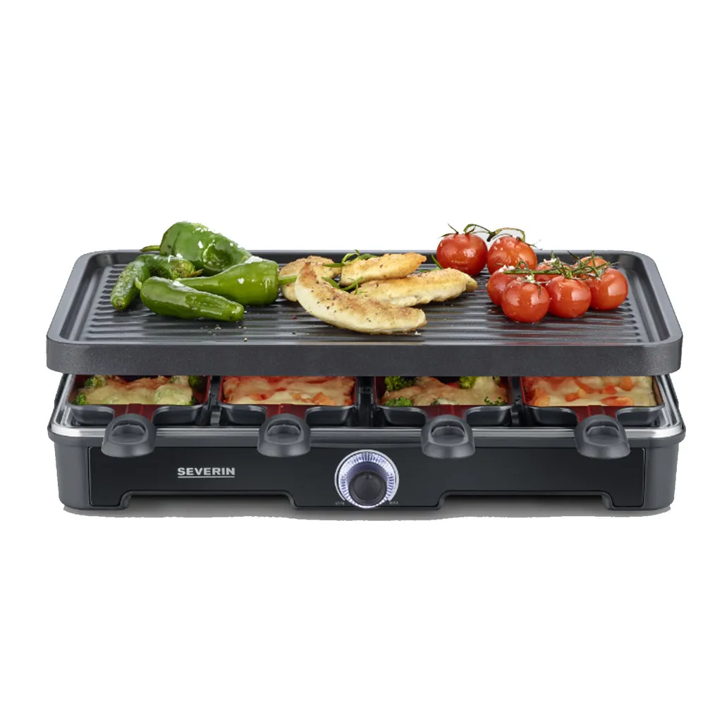 Gril et Raclette Party Severin RG9670 Noir 41,7 x 26,3 cm pour 8 Personnes