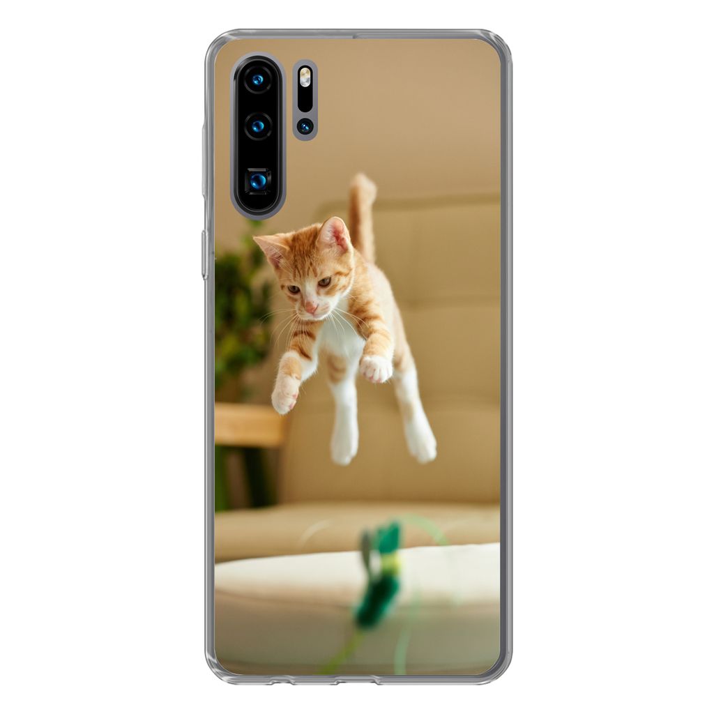 MuchoWow Handyhülle Schutzhülle Hülle für Huawei P30 Pro Katze - Springen - Spielzeug Silikon Softcase Handy Hülle - Schutzdeckel