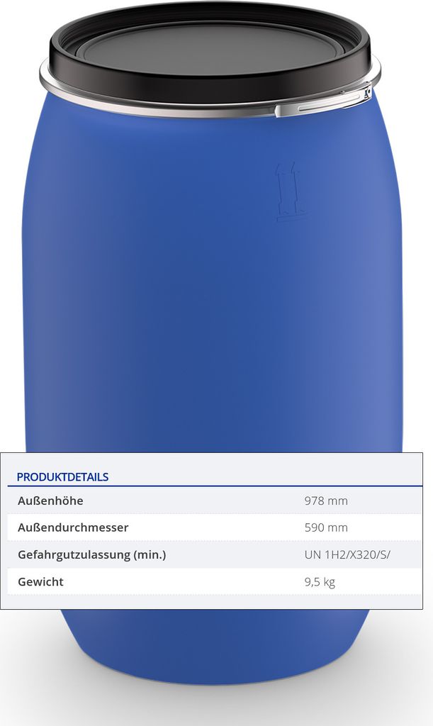 220 Liter Maischefass Maischebehälter Deckelfass Blau Produktbild 