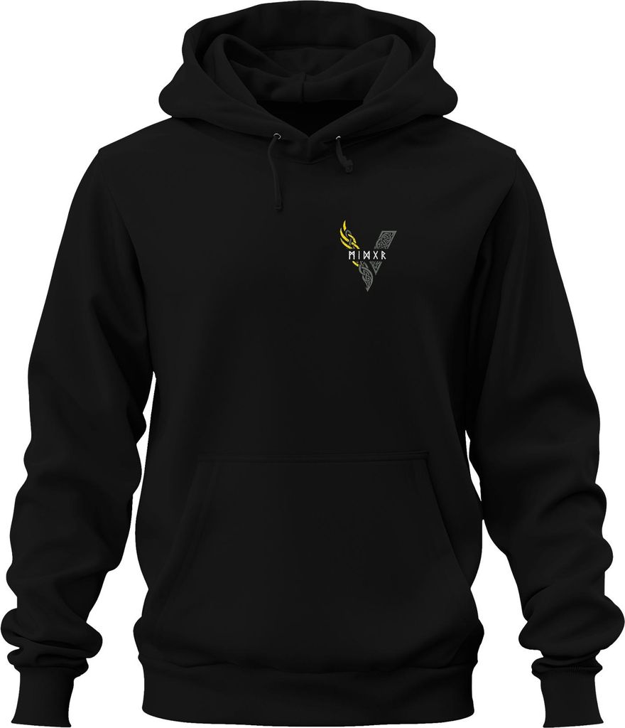 Wikinger Runen V Knotenmuster Nordisch Keltisch Mythologie Gelb Uni Hoodie Kapuzenpullover, Schwarz, S