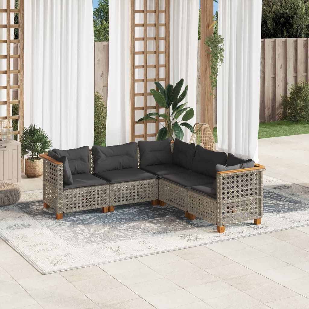 Maison Exclusive - 5-tlg. Garten-Sofagarnitur mit Kissen Grau Poly Rattan