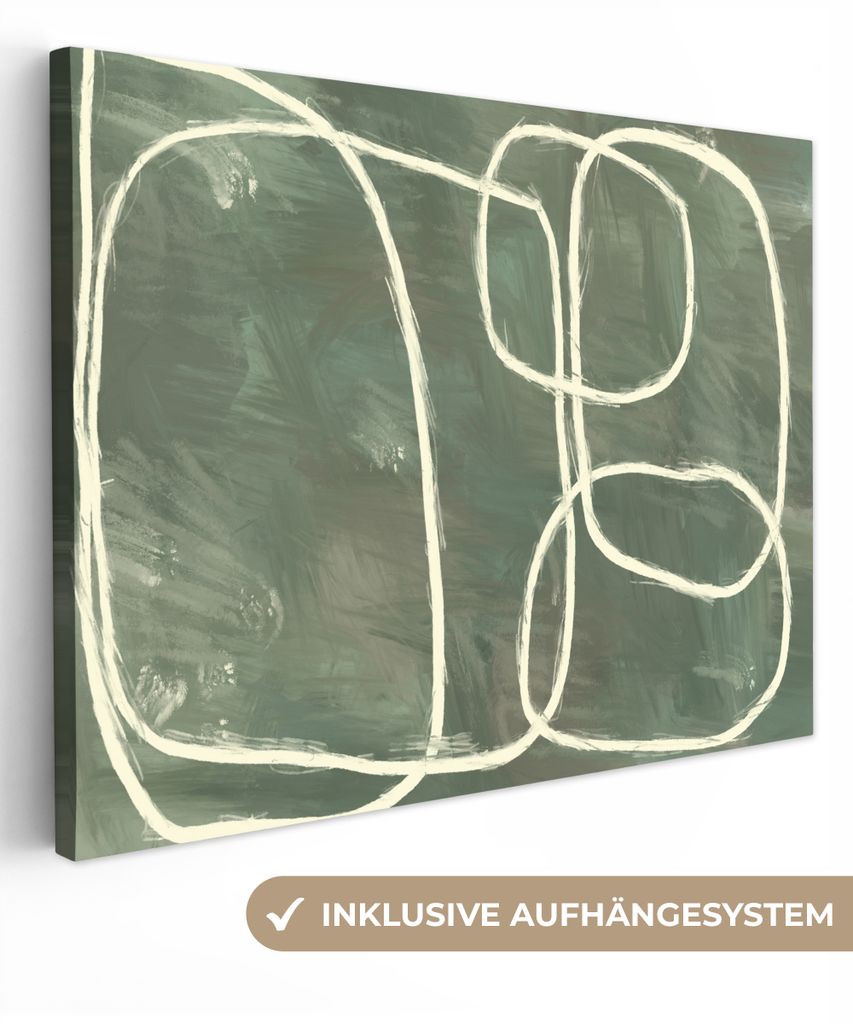 MuchoWow - Leinwandbilder - Abstrakt - Grün - Kunst - Modern, Wandbild, Wanddeko Bilder Wohnzimmer, 40x30 cm