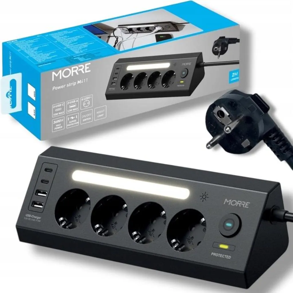 Tiross Morre 4G Multipresa Angolare con 2xUSB-A e 2xUSB-C Nera: Sicura