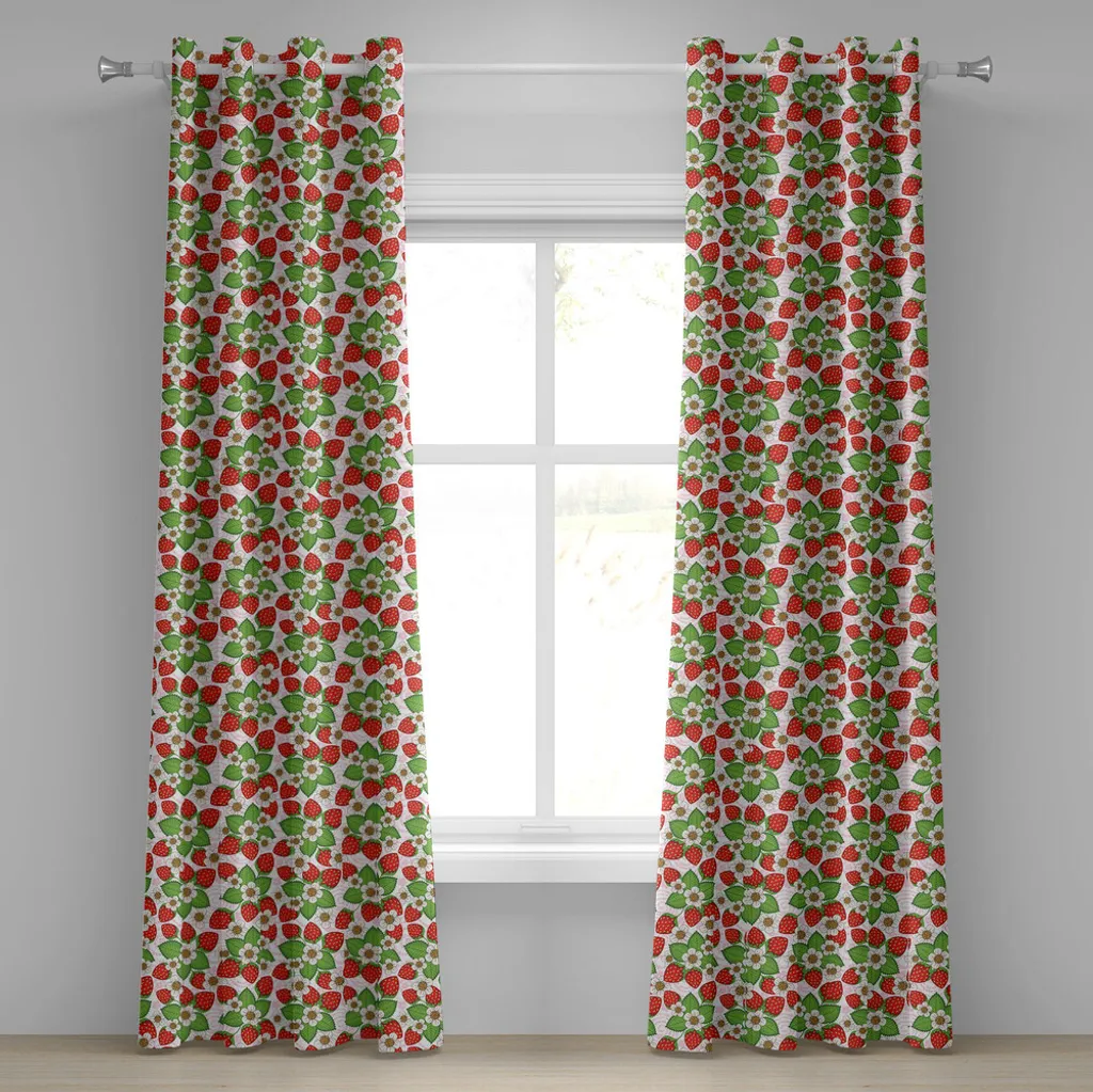 ABAKUHAUS Tende Decorative 280x175 cm - Motivo Fiori e Fragole Verde
