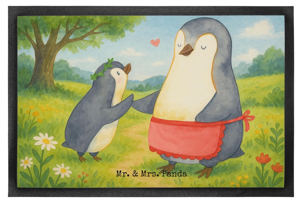 Mr. & Mrs. Panda fußmatte Pinguin mit Kind Design 60 x 90 cm - Weiß - Geschenk, Muttertag, Mutter, Fußabtreter, abstreifer, Vorbild Mama, Schmut...