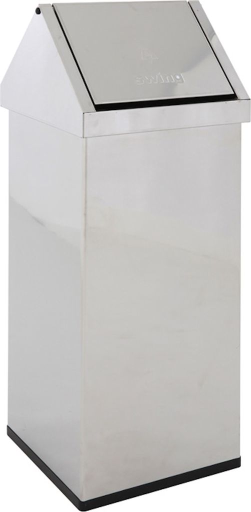 Eckiger Edelstahl Abfallbehälter Haiti mit Swingdeckel | 110 Liter, HxBxT 100x36x36cm | Edelstahl