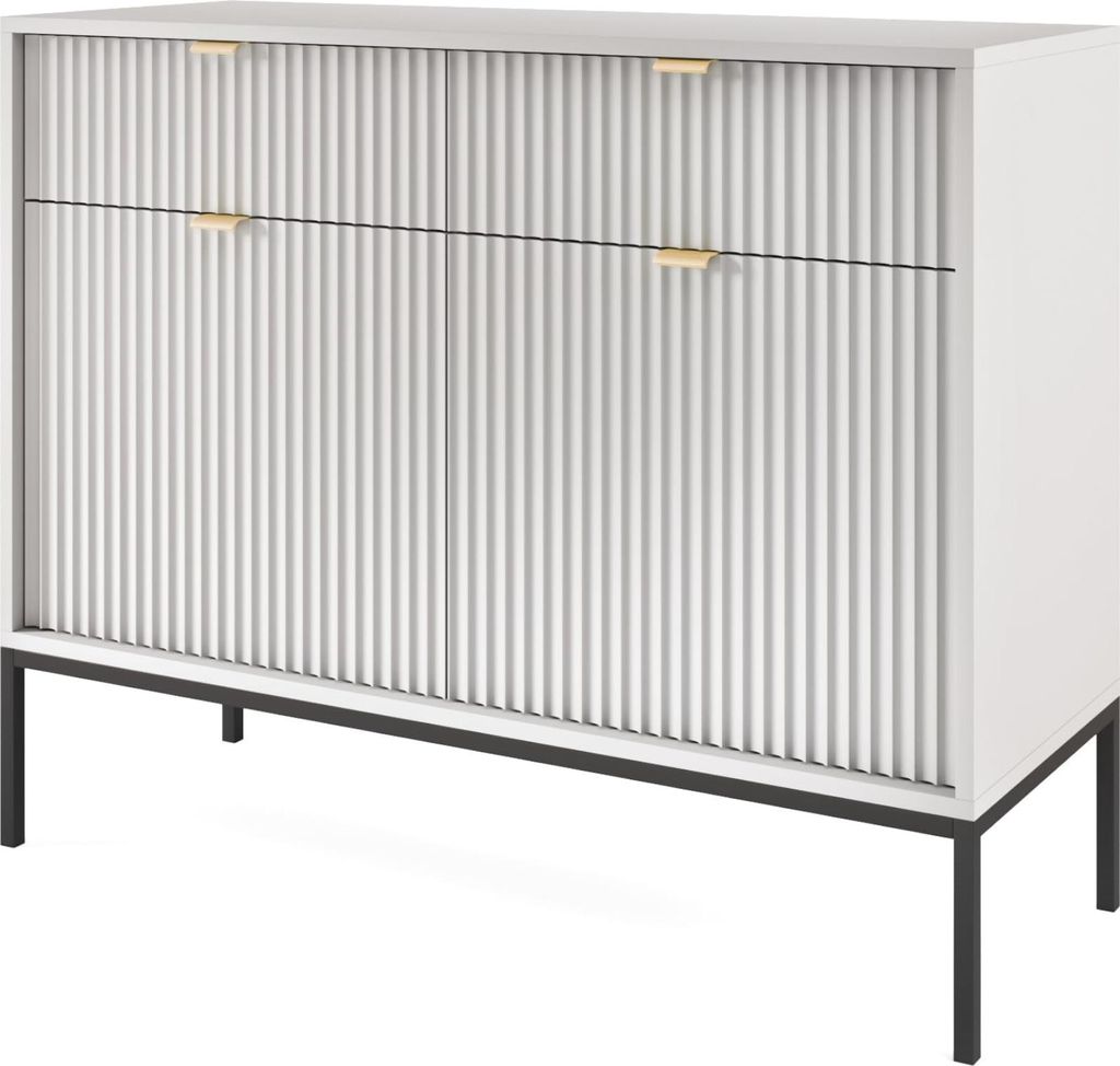 Komodee, Kommode NANAIMO KSZ104 - Grau - Goldene Griffe - 2 Schubladen - Breite 104 cm, Höhe 83 cm, Tiefe 39 cm