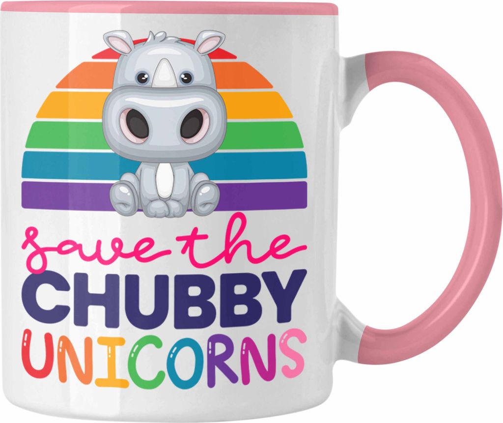 Trendation - Save The Chubby Unicorns Tasse Hippo Nilpferd Geschenk Grafik (Rosa)
