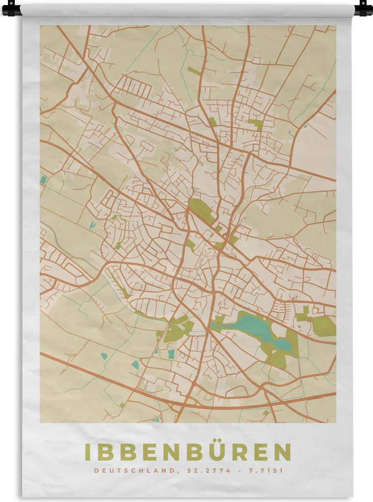 MuchoWow Wandteppich Wandbehang Ibbenbüren - Stadtplan - Vintage - Karte 120x180 cm Tapisserie Dekoration Wandtuch - Schlafzimmer - Dekorationen...