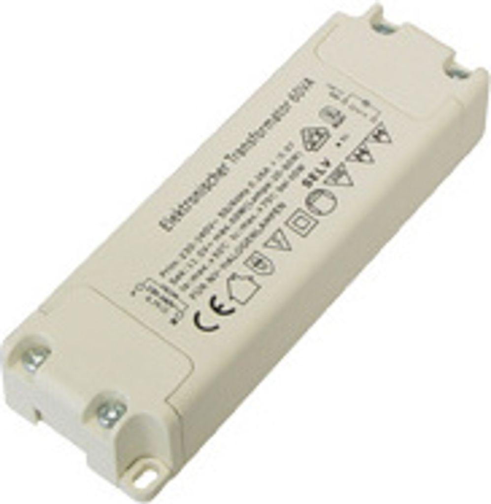 Transmedia-LT2L Elektronischer Halogen-Trafo, 110 x 37 x 20,5 mm SlimLine, 230V auf 12V, 20-60 W - mit Überlastungsschutz und Temperatursicherung