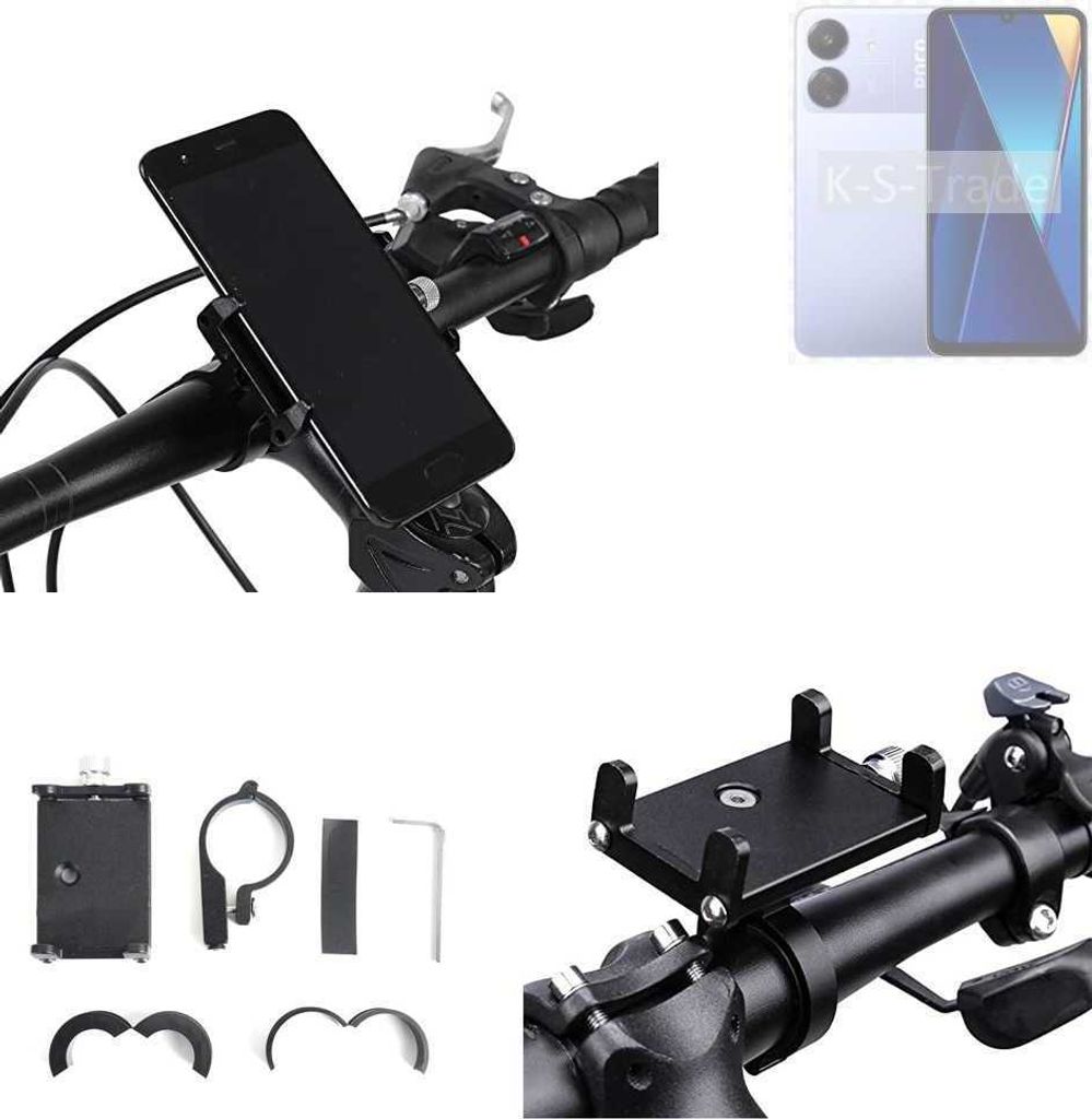 K-S-Trade Handyhalterung für das Fahrrad kompatibel mit POCO C65 Halter Lenkstange Fahrradhalterung Motorrad Bike Mount Befestigung Smartphone Handy