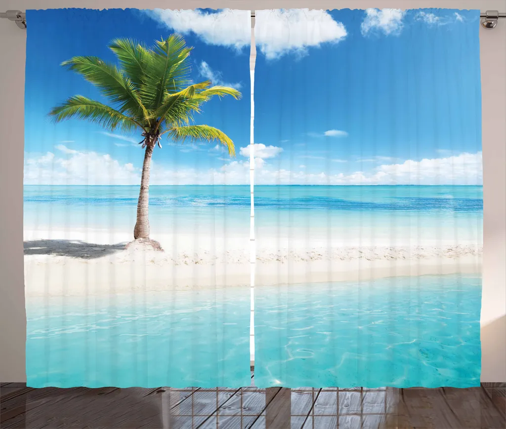 Grand rideau de salon paysage bord de mer rustique déco fenêtre 280x225