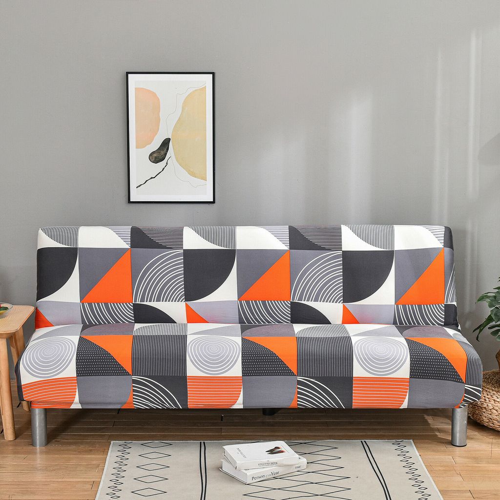 Sofabezug Ohne Armlehnen Stretch Couchbezug Ohne Armlehne Schlafsofa Futon Bezug Elastischer Sofabezug 3 Sitzer Sofaüberwürfe Ohne Armlehnen, Orange