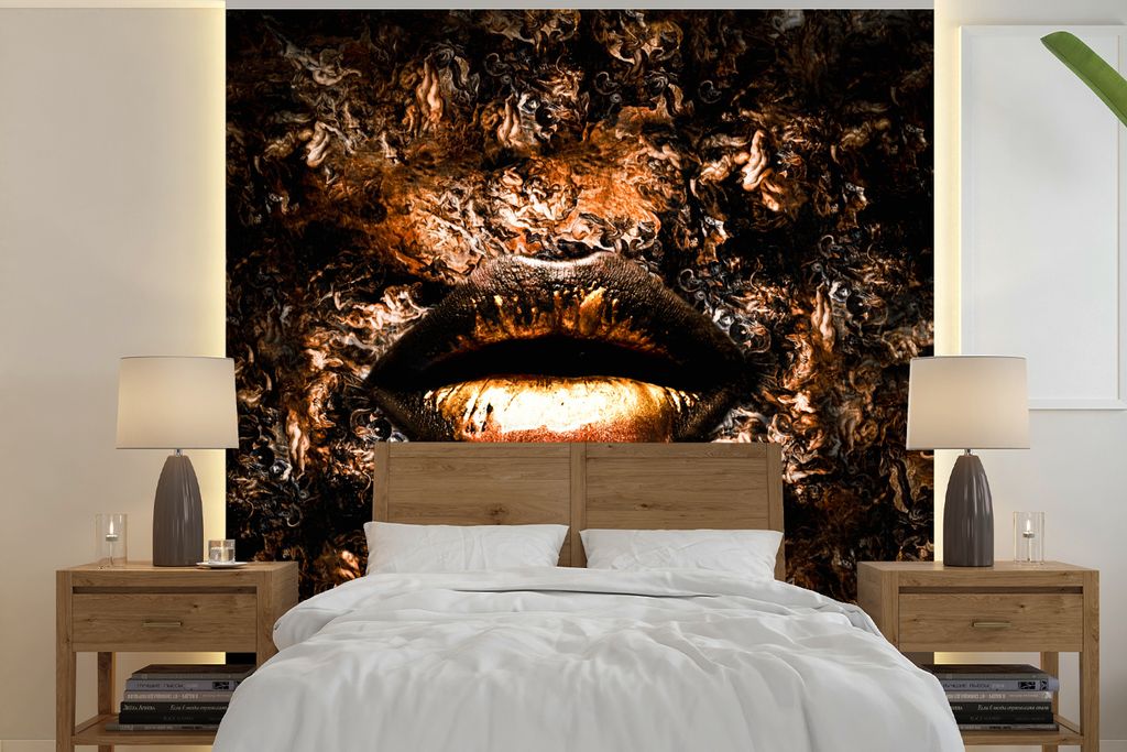 MuchoWow Fototapete für Wohnzimmer oder Schlafzimmer Wandtapete Vinyl Motivtapete Farbe - Lippen - Kupfer - 240x240 cm - Schlafzimmer-Tapete