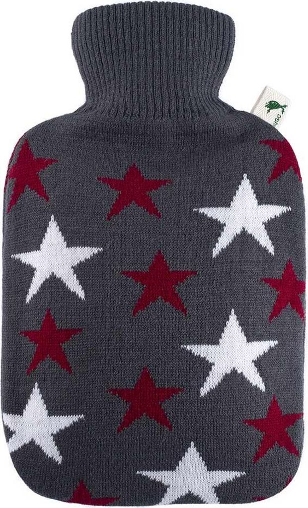 Hugo Frosch Klassik Wärmflasche 1,8 L, Strickbezug, Sterne bordeaux