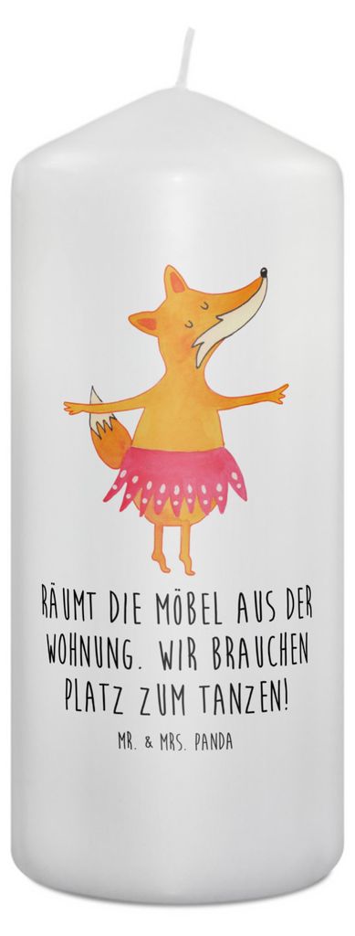 Mr. & Mrs. Panda Kerze Fuchs Ballerina 19 x 8 cm - Weiß - Geschenk, Stumpenkerze, Geburtstag, Ballett, Erinnerungslicht, Bedruckte, Party, Tanzen,...