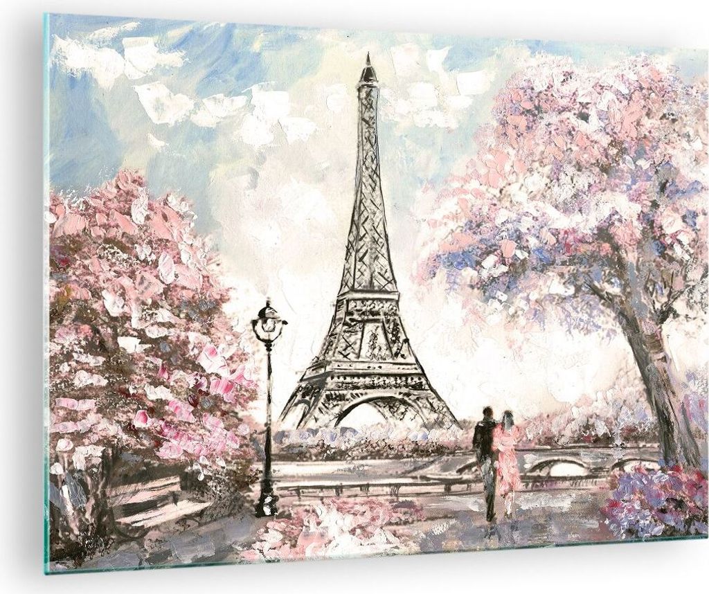 Bilder auf glas - Bäume Eiffle Paar Frankreich - 70x50cm - Glasbilder - Wandbilder - Kunstdruck - zum Aufhängen bereit - Wanddekoration aus Glas ...