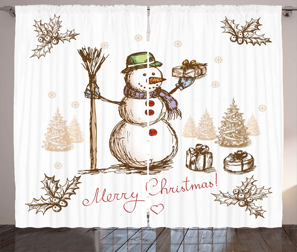 Rideaux de Salon Joyeux Noël Blanc Multicolore avec Crochets 280x225
