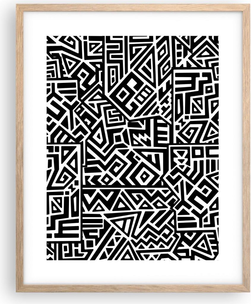 Gerahmtes Poster - Rahmen in heller Eiche - Op-Art. Schwarz Weiß - 40x50 cm - Wand Bild - Wanddeko - Wandbilder - Kunstposter - Wandposter - Bilde...