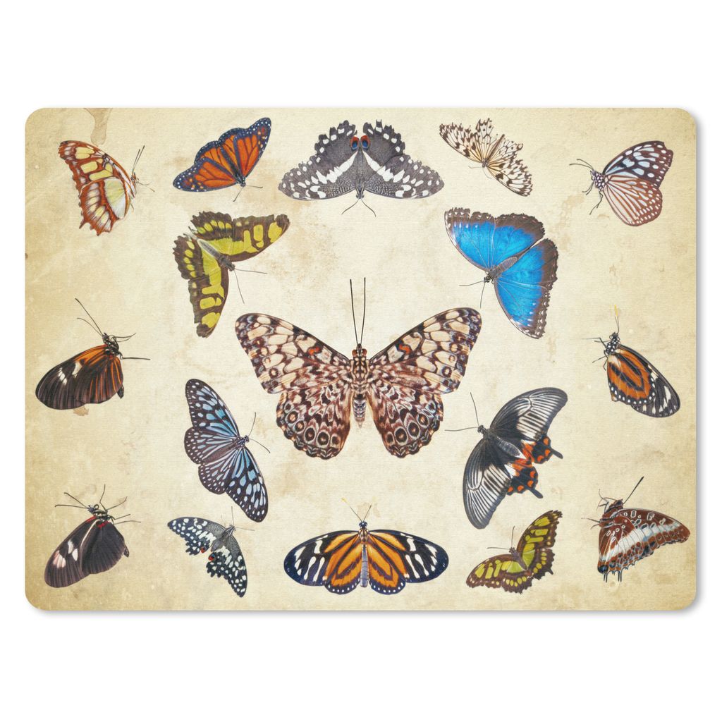 MuchoWow Mauspad Mousepad Botanischer Druck Schmetterlinge 23x19 cm - Mousepads - Maus Mat - Pad - Mausunterlage - Schreibtischunterlage - Mauspad