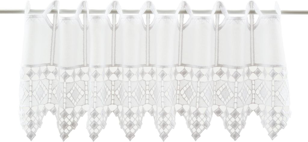 Gardinen Kranzusch Scheibengardine gehäkelter Abschluß 20x144 cm H/B Weiß Bistrogardine Vorhang Küche 1er Pack