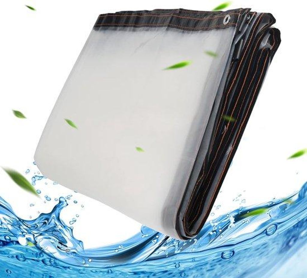 Kunststoff-Abdeckplane, transparent, mit selbstschließenden Ringen, wasserdicht, 3 x 3 m, Abdeckplane aus Kunststoff mit Bindfaden für Zelt, Balk...